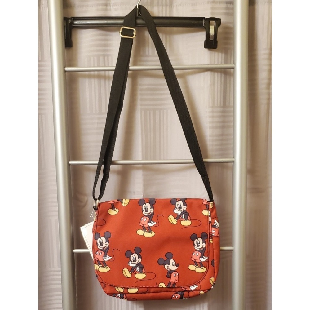 NEW RED NYLON MICKEY MOUSE SMALL BAG BLACK STRAPS FOLDOVER FLAP